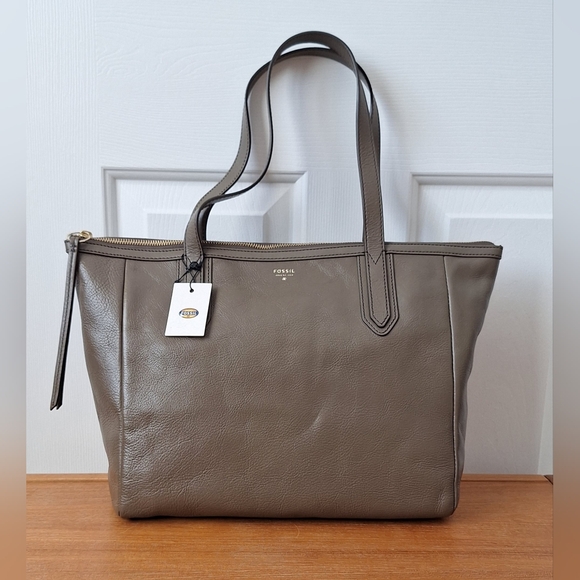 NWT Fossil Sydney Shopper pebbled leather shoulder bag pockets zip carryall tote - Picture 1 of 13